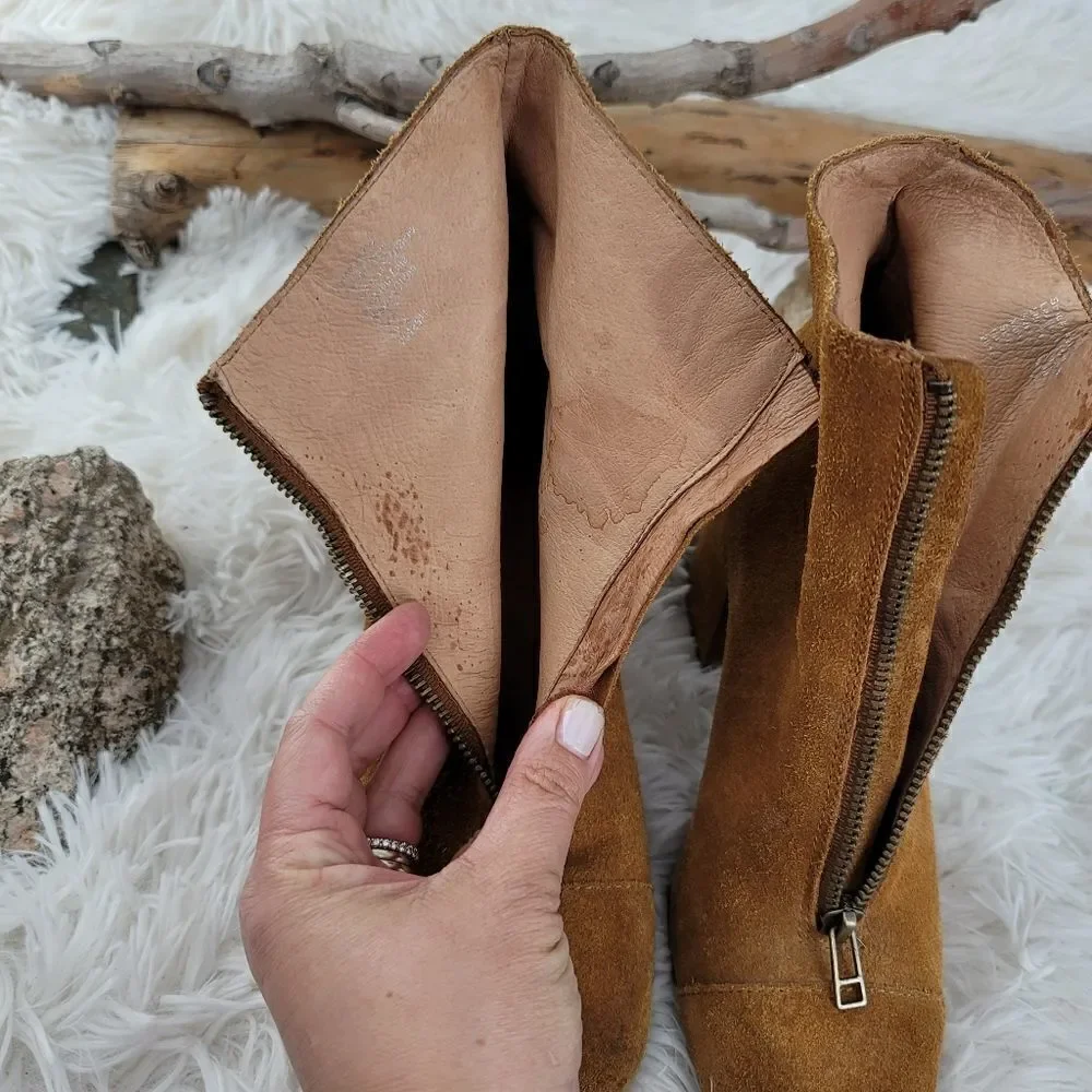 Madewell suede block heel bootie Amalia